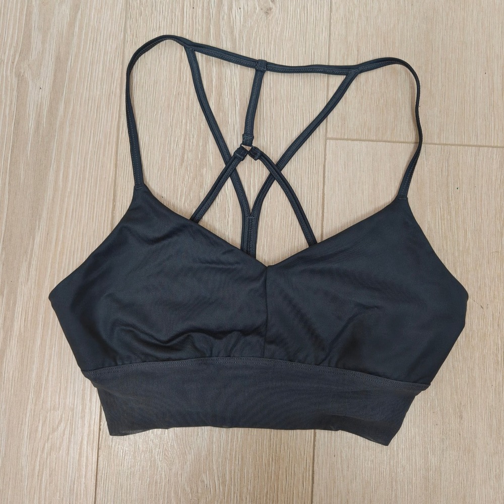Alo Yoga Womens Lavish Sports Bra Medium Black Strappy Mesh Trim Activewear